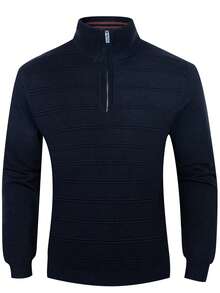 Men's Casual Solid Color Knit Sweater, Long Sleeve Pullover - Black - View 1