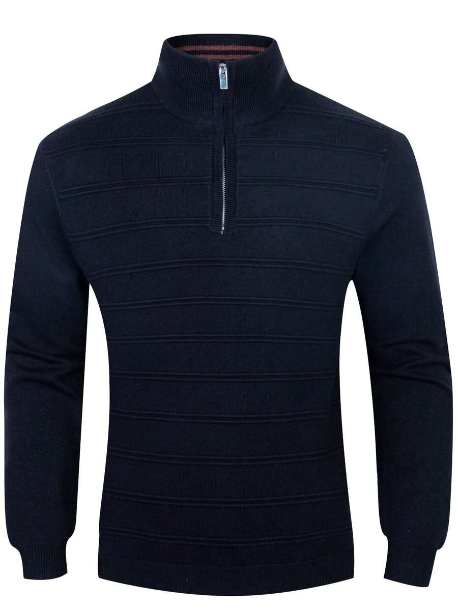Men's Casual Solid Color Knit Sweater, Long Sleeve Pullover - Black - View 1
