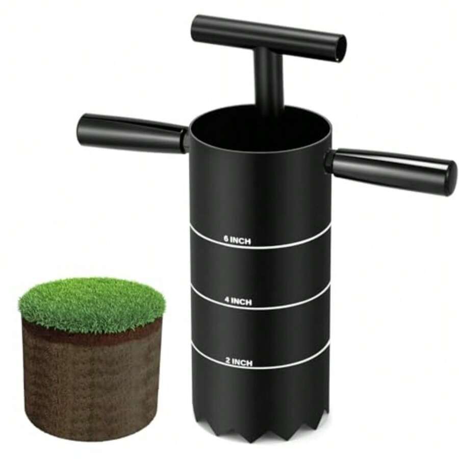 Portable Golf Hole Cutter with Detachable Handle and Serrated Base Standard 4 and 6 Inch Hole Digger for Outdoor Golf Putting Green Practice 2 Inch for Garden Backyard - Negro - Ver 1