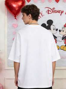 Valentine's Day Exclusive Disney Stitch Flower T-Shirt 180g Pure Cotton Comfortable Loose-Sleeved Top - 白色 - 查看 2