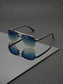 Fashionable Versatile Double-Bridge Fashion Glasses, Minimalist Streamlined Temples, , Suitable For Street Style, Gatherings, Vacation, And Commuting - Multicolor - View 9