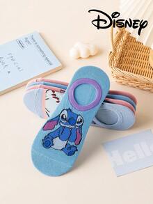 5 Pairs Disney Stitch & Mickey Mouse Printed Ankle Socks, Breathable & Comfortable Summer Invisible Socks, Novelty & Fashionable Women Socks - Multicolor - View 3