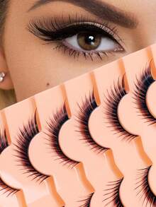 Pestañas postizas con estilo de ala inclinada al estilo de zorro! Set de 7 pares de pestañas falsas con ojos de zorro, con las pestañas delanteras cortas y las traseras largas, tipo muñeca de anime con pestañas con alas - Negro - Ver 1