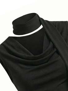 Y2K 美国坏女孩紧身黑色垂褶露背连衣裙，夏季性感铆钉腰带收腰黑色连衣裙 - 黑色 - 查看 10