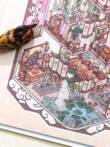 1本大尺寸复古主题创意场景贴纸，升级版迷你复古风景贴纸系列，适用于礼品、办公、家居、标记、标签、教室、娱乐玩具、学生日记本、创意复古装饰贴纸 - 多色 - 查看 5