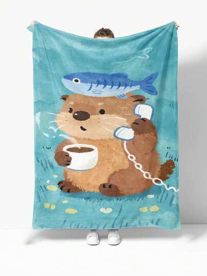 1pc Cartoon Capybara Pattern Flannel Blanket, Home Room Decor, Picnic, Travel, Soft Plush Throw Blanket, Gift For Family, Friends, Yourself, Everyday, Holiday, Commemorative, All Season