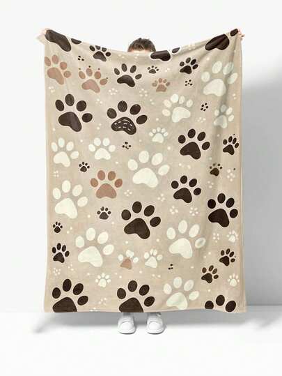 1 chiếc chăn nỉ in hình dấu chân cún con hoạt hình dễ thương, trang trí nhà cửa, dã ngoại, du lịch, chăn mềm mại sang trọng, quà tặng cho gia đình, bạn bè, chính bạn, sử dụng hàng ngày hoặc ngày lễ, phù hợp cho mọi mùa.