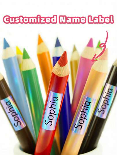 1-300pcs Holographic Name Stickers, Personalized Back To School Labels With Custom Text, For Pencils, Notebooks, Backpacks, Lunch Boxes, Water Bottles, Desk Organizers, School Supplies, For Teens, High School Students, College Freshmen, University Seniors, Teachers, Professors, Parents, Coworkers, Unique Shimmering Stationery Tags For Classroom, Dorm, Office, Home, Summer Camp And Daily Organization