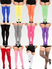 1 par de medias altas opacas, suaves y hasta la rodilla, adecuadas para regalos y uso diario - Naranja - Ver 2