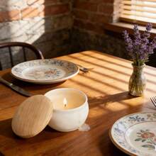 48件/6套完整DIY蜡烛制作套装，包含2.2盎司白色哑光金属罐（带木纹盖）——6个罐子、6个支架、16根烛芯和20张贴纸——无蜡手工材料，适用于香薰蜡烛/清洁燃烧蜡烛，家居装饰收纳容器 - 白色 - 查看 6