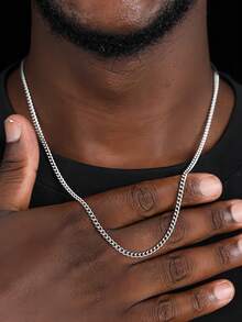 1 collar de cadena de metal simple para hombre adecuado para uso diario - Negro - Ver 1