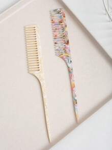 Minimalist Marble Texture Cellulose Acetate Long Handle Pointed Tail Comb, High-End Leopard Print Styling Comb, Anti-Static, Gentle Hair Care, Detangling Brush, Hair Styling Tool, Back To School Gift - Multicolor - View 6