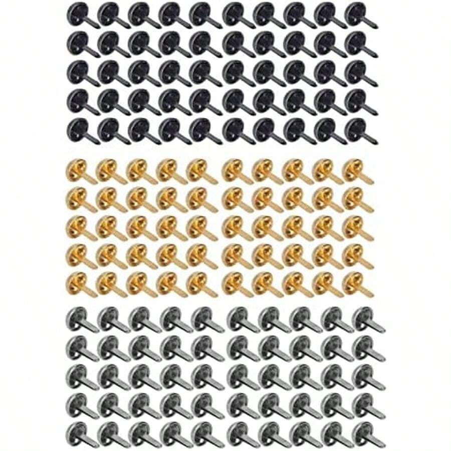 Hztyyier Remaches de Cuero, Set de 150 Piezas, Cabeza Redonda, Hierro, 3 Colores, para Manualidades y Proyectos DIY - / - Ver 1