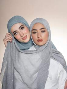 1 pieza Pañuelo de hijab suave y transpirable de unicolor con efecto tie-dye texturizado y modesto - Multicolor - Ver 4