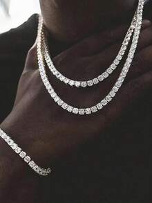 1pc 925 Sterling Silver Moissanite Tennis Necklace, Women's Clavicle Chain, Mother's Day, Valentine's Day, Engagement, Wedding, Anniversary, Birthday Gift, Daily Wear - Silver - View 10