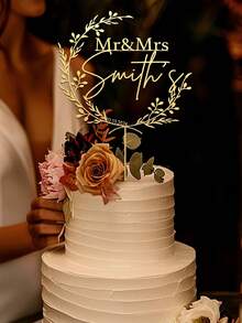 Gold Wedding Cake Topper, Mr Mrs Cake Topper,Personalized Cake Topper,Wedding Cake Topper,Anniversary Cake Topper,Custom Cake Topper, Rustic, Custom Mr Mrs Cake Topper, Gold Cake Topper For Wedding, Personalized Cake Topper, Rustic Wedding Cake Topper, Anniversary Cake Toppers. - Acrylic Wreath Cake Label - View 4