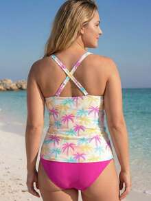 2026 Backless Cross-Tie Deep V Push Up Swimsuit, Adjustable Thin Straps, Ruched Tummy Control Slimming, Plus Size Sexy Curvy Fit - 彩色 - 查看 4