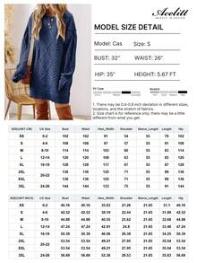 Acelitt Autumn/Winter Women's Solid Color Knitted Textured Pattern Dropped Shoulder Oversized Sweater Dress, Order One Size Down Vacation - Blue - View 6