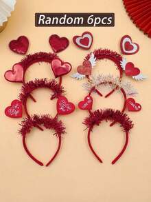 6/3pcs Women's Red Heart-Shaped Headband, Sweet & Cute Style, Female Hair Accessory, Valentine's Day Headpiece, Suitable Holiday Parties, Gatherings, Dates, Women's Accessory, Valentine's Day, Decorative Accessory, Hair Band, Hair Hoop Valentine Muse Accessories - Red - View 6