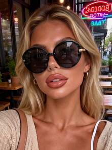 زوج نظارات دائرية عتيقة بتصميم معدني للسلاسل على الأذرع، نظارات أنيقة للاستخدام في الخارج واليومي والعطلات والسفر - الأسود - مشاهدة 5