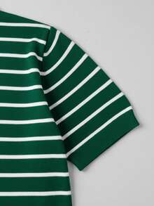 GRDR 男士极简条纹基础款圆领针织短袖毛衣 - 綠色 - 查看 4