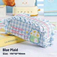 1pc Cute Floral Trim Lucky House Pencil Case, Large Capacity Stationery Bag, Fashionable Indie Style - Embroidered Pencil Case With Wood Ear Trim - View 2