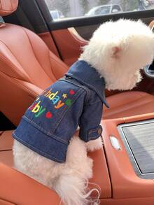 1件宠物衣服，欧美风格，适合小型犬和幼犬，时尚可爱，舒适，生日礼物 - 藍色 - 查看 2