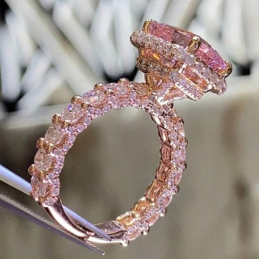 奢华优雅方形立方氧化锆情侣戒指、结婚戒指,经典闪亮立方氧化锆戒指,女士礼物 - 玫瑰金 - 查看 1