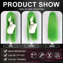 Universal Anime Cosplay Extra Long Straight Wig With Side Bangs - Blue Flaxen Green Purple Versatile Heat Resistant Synthetic Hair With A Long Fringe For Daily Party Holiday & Cos Events - Multicolor - View 6