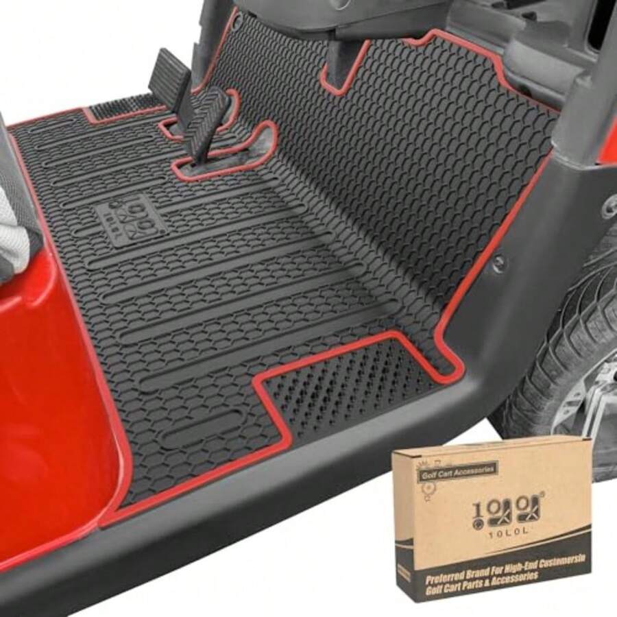 Golf Cart Floor Mat for EZGO RXV 2008-up Full Coverage Floor Liner Mat with Grass-Scraping Design Honeycomb Pattern Made by Eco-Friendly Resin Rubber - Black - Rojo - Ver 1