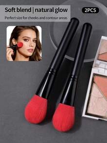 2pcs Soft Bristle Non-Shedding Makeup Brushes Set, Powder Blush Brush, Dense Face Makeup Brushes - Black - View 4