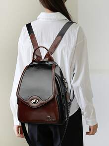 防盗复古PU皮翻盖双肩包，多功能时尚手提包，多口袋轻便旅行包，大容量简约学生背包，便携式通勤包，适合学生、护士、教师、商务人士、旅行、通勤、购物、办公、约会、徒步、训练、工作，生日礼物、节日礼物 - 彩色 - 查看 4