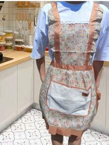 1pc Waterproof And Oil Resistant Canvas Apron - Floral Design, Adjustable Belt, Breathable Fabric, New Kitchen Home Cooking Oil And Stain Proof Scarf - Multicolor - View 12