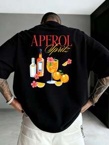 T-shirt da uomo in 100% cotone con stampa fronte-retro, T-shirt da uomo con stampa cocktail "APEROL Spray", maniche corte, ampia e comoda, adatta alla vita quotidiana, abbigliamento sportivo casual, stile street, T-shirt estiva, lavabile in lavatrice - nero - Visualizzare 3