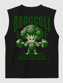 GRDR Men's Summer Broccoli & Dumbbell Print Casual Round Neck Tank Top - Black - View 4