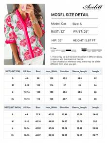 Acelitt Casual Ruffle V-Neck Short Sleeve Printed Pullover Top, Summer - Multicolor - View 4