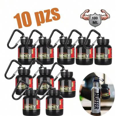 10 piezas Botella de 100ml para polvo de proteína, Portátil Embudo Porta Proteína O Pastillas Llavero, Botella de agua portátil para fitness, escalada al aire libre, Mini bebida portátil de polvo con hebilla de llavero, Llavero portátil, Fiestas de vacaciones, Verano, Día del Padre, Día de la Madre, Halloween,ow ala, accesorio, gym hombre, shaker gym