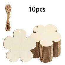 10pcs/20pcs Flower Shaped Wooden Pieces With Ropes, Blank Flower Shaped Wooden Accessories, DIY Flower Decorations, Wooden Strips For Decoration Projects - Multicolor - View 13
