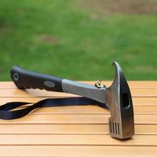 Camping Hammer Heavy Duty With Tent Stake Remover, 12.6" Steel Tent Hammer - Rubber Covered Handle Tent Mallet With Holding Strap With 20pcs 8-Inch Plastic Ground Nails - C - View 6