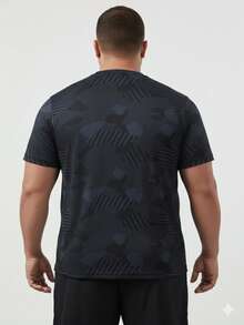 1件/套 加大码男士运动T恤，透气几何印花短袖运动服，透气凉爽短袖运动T恤，适合夏季户外跑步训练健身房休闲穿着，适合运动、度假、派对、各种球类运动，圆领加大码速干网眼运动T恤，赠品 - 黑色 - 查看 2