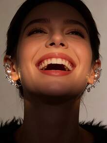 2件装时尚嘻哈个性闪亮蝴蝶仙子耳夹耳环，精致奢华无耳洞耳夹 - 銀色&白色 - 查看 3