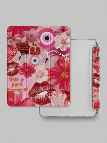 1个红色唇花蝴蝶图案平板电脑保护套，适用于iPad 7/8/9平板电脑，2022款Apple Air 5/4/3第九代10.2英寸硅胶保护套，iPad Pro 11英寸（A16 2025），带可折叠支架，适用于iPad第十代。 - 彩色 - 查看 3