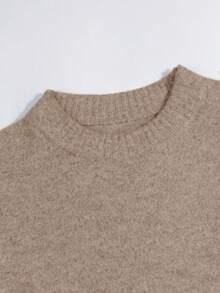 Jersey de punto casual de cuello redondo gris para mujer - Camel - Ver 5