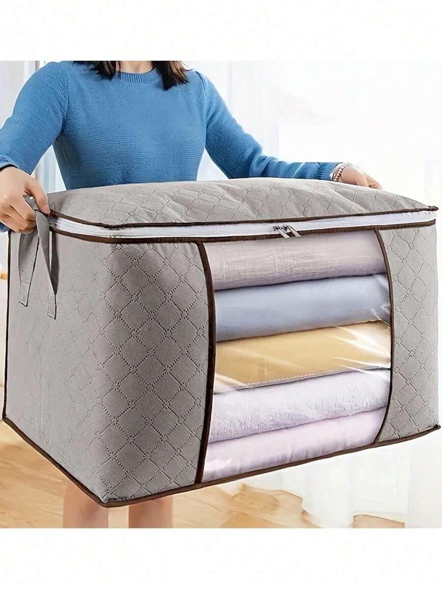 1Pc Large Capacity Storage Bag,Non-Woven Quilt Storage Bag, Quilt Travel Moving Storage Packing Bag, Clothes Luggage Storage Bag, For Seasonal Storage And Organization Decorations Autumn Decor Festival Decor Room Decor Home Decor Fall Decor Bedroom Decor Christmas For Holiday Gift Giving - 彩色 - 查看 1