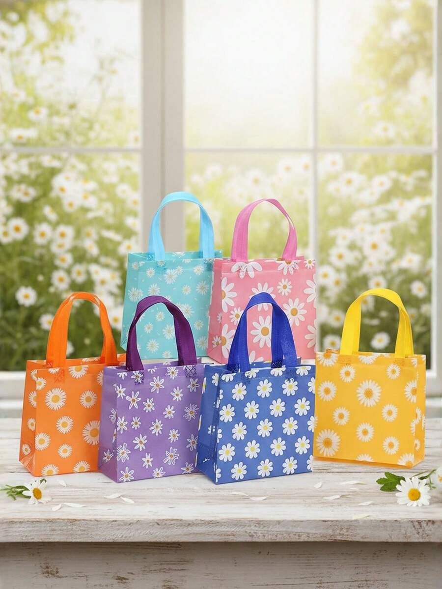 20/10/5个装雏菊印花无纺布礼品袋、包装袋、无纺布手提袋、花卉印花购物袋，适用于派对礼物、生日礼物、春季礼物、母亲节礼物、可折叠购物袋和派对袋、主题派对包装用品、婚礼季、婚礼回礼、返校季
