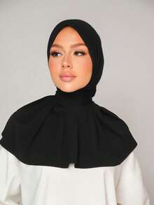 1件装女士中东阿拉伯迪拜土耳其纯色经典简约休闲优雅柔软透气舒适长帽檐二合一围巾头巾针织头巾，适合日常生活、节日、聚会、礼拜等场合。 - 黑色 - 查看 2