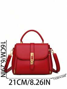 新款时尚百搭经典单肩包，复古简约手提包，托特包，纯色斜挎包，PU皮女包，小众设计，精致优雅，适合通勤、日常购物、约会、外出、散步等场合。 - 紅色 - 查看 5