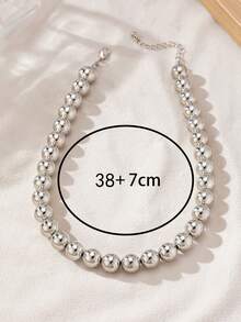 1pc Baroque Style Minimalist Sphere Punk Statement Beaded Necklace For Women - Silver - View 6