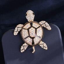 Cute Sparkly Rhinestone Turtle Brooch - Multi-Color Fashion Accessory Pin Gift For Women, Gold-Toned Frame With Sparkling Crystal Inlay, Ideal Accessory For Daily Outfits, Gifts For Ocean & Fashion Enthusiasts & Stylish Decor - 藍色 - 查看 3