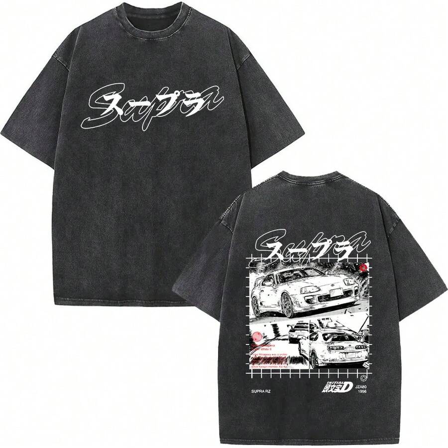 New Arrival Mens Clothes Tee Shirt Homme Anime Drift AE86 Racing Car Takumi Fujiwara R34 Skyline GTR JDM Washed - màu đen - Xem 1